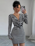 Cowl Neck Bodycon Stripe Dress