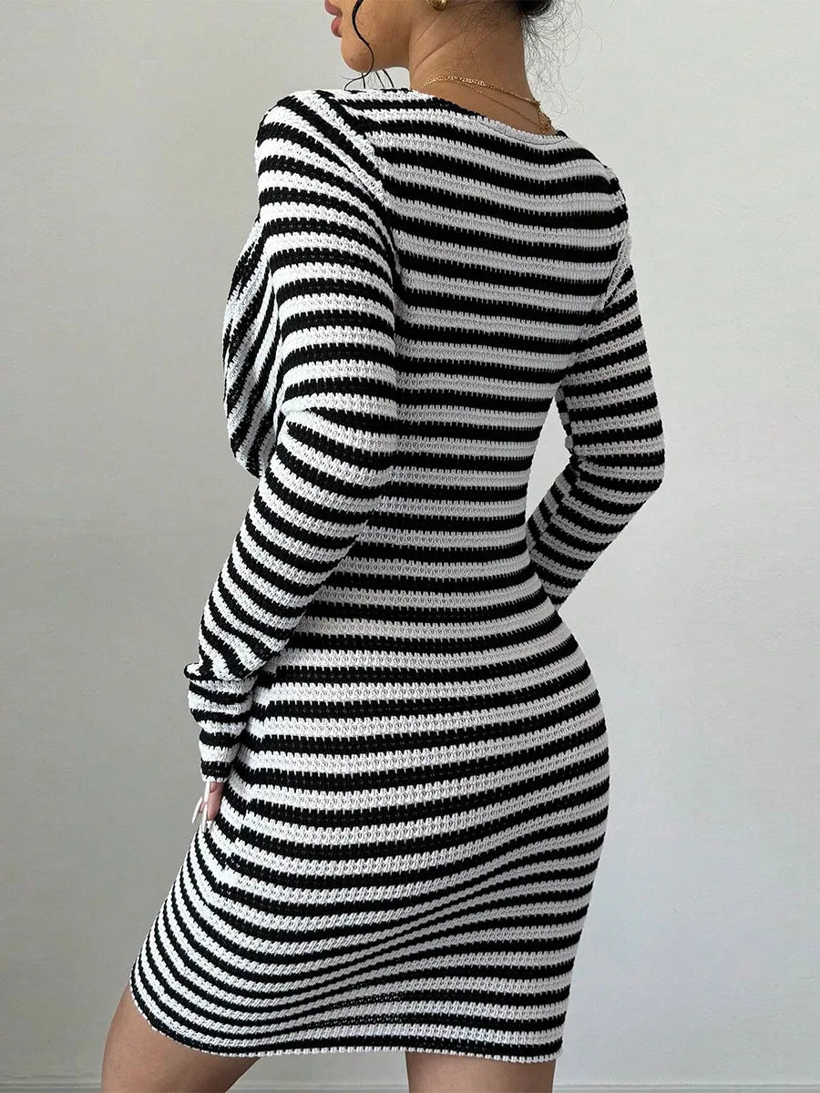 Cowl Neck Bodycon Stripe Dress