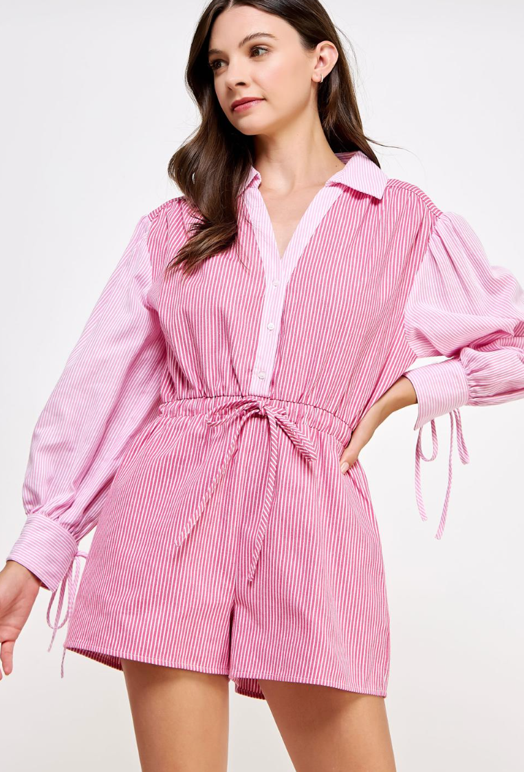Contrast Pink Stripe Romper