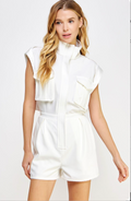 Satin Off White Mock Neck Romper