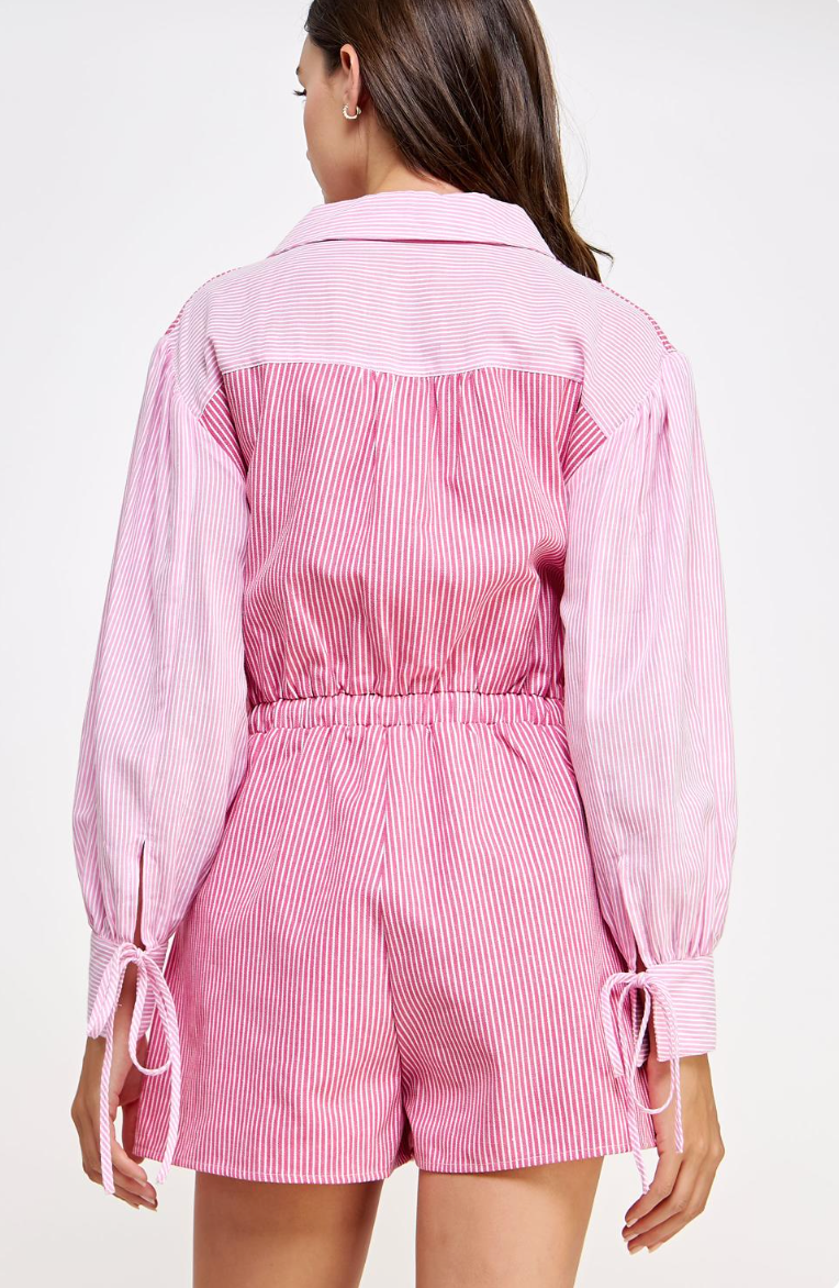 Contrast Pink Stripe Romper