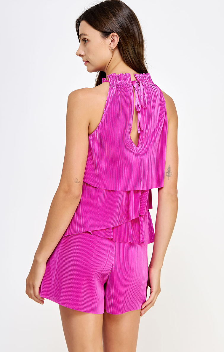 Pleated Tiered Magenta Romper
