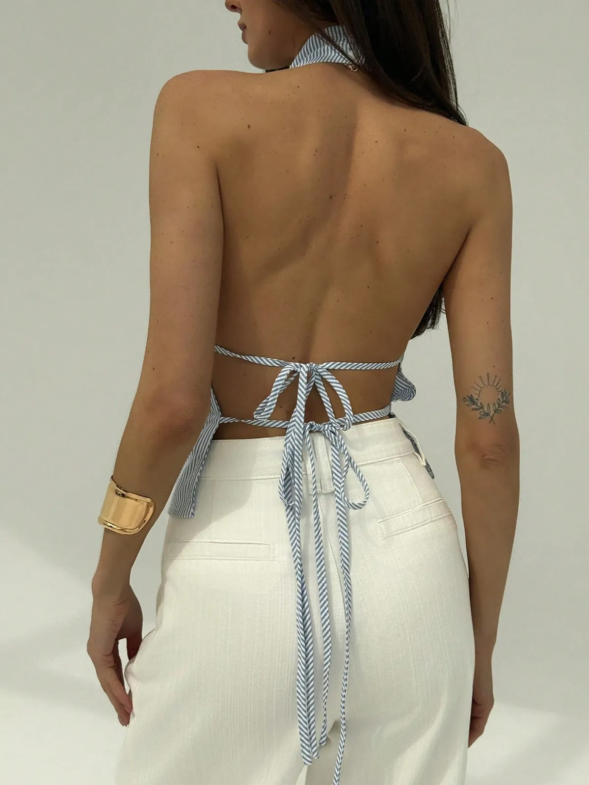 Fashion Blue Stripe Halter Top